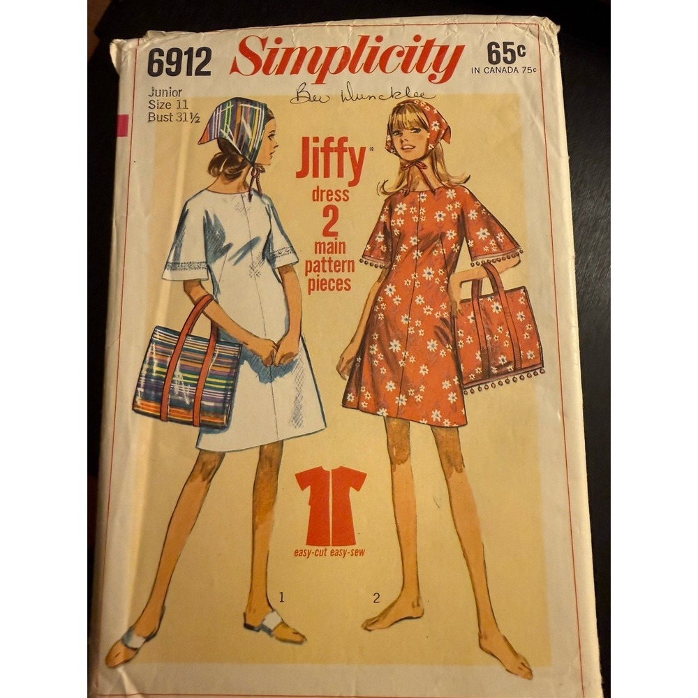 Vintage Simplicity 6912 Junior Jiffy Dress, Scarf & Bag